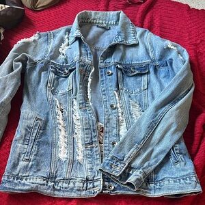 Fashion Nova Light Blue Distressed Jacket